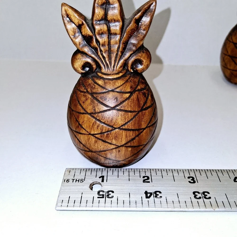 Treasure Craft Pottery USA Vintage Pineapple Salt & Pepper‎ Shakers Set Brown 4